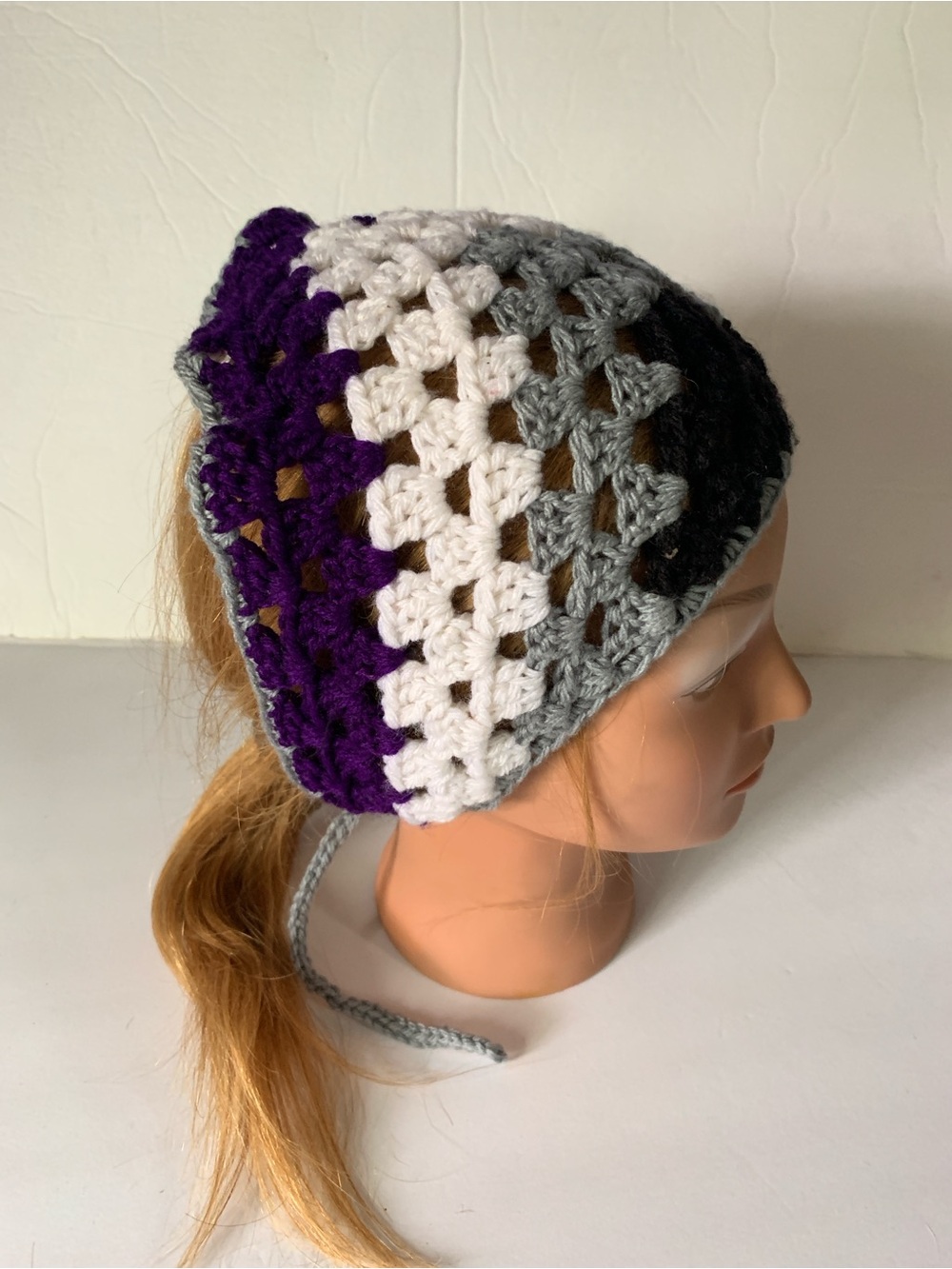 Crochet Bandana Black Grey White Purple Asexual Pride